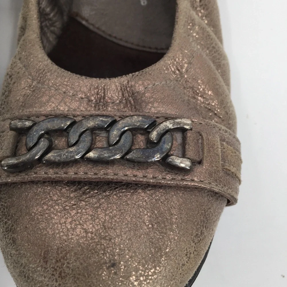 Mephisto Alison shoe crackle leather ballet flat comfort bronze chain 8